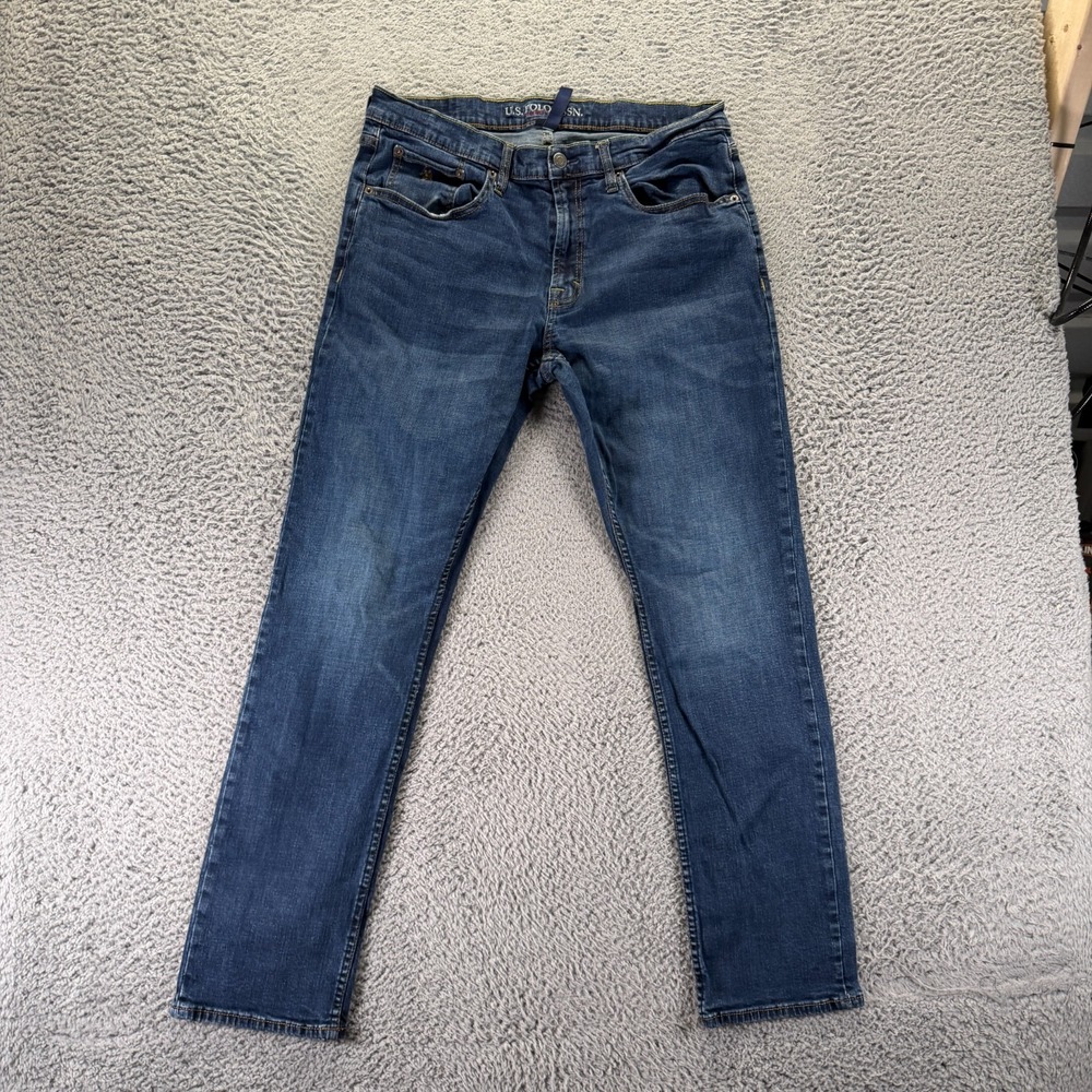 U.S. Polo Assn. Jeans Mens 36x32 Blue Cotton Denim Straight Faded Travel Stretch